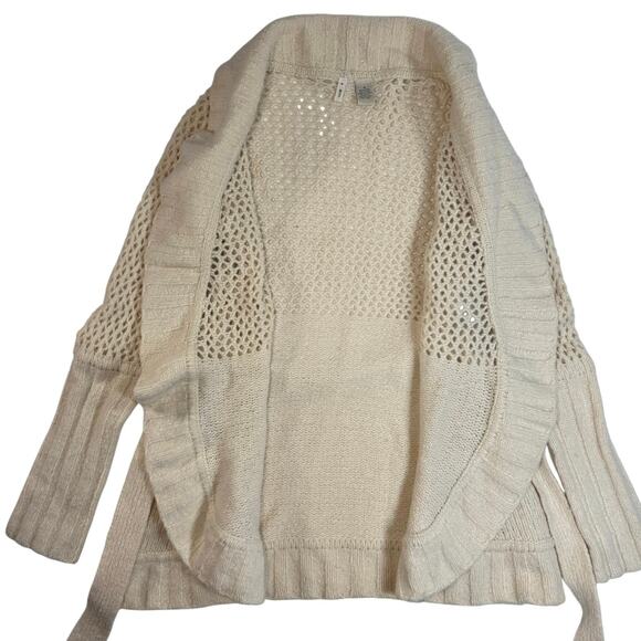 Anthropologie Moth Ivory Wool Belted Cardigan Sweater Women’s Medium - Picture 4 of 8